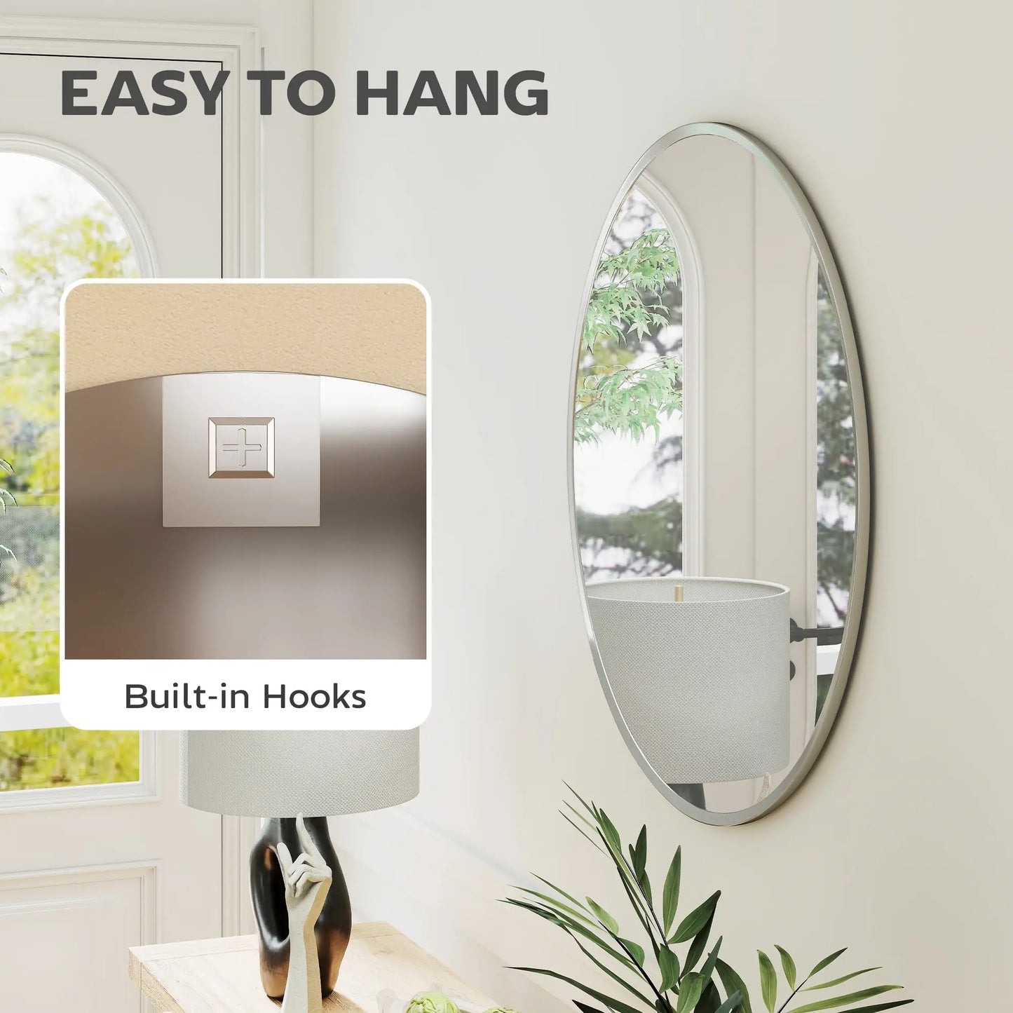 Miroir mural de 24", miroir décoratif moderne pour chambre à coucher et salon, argenté