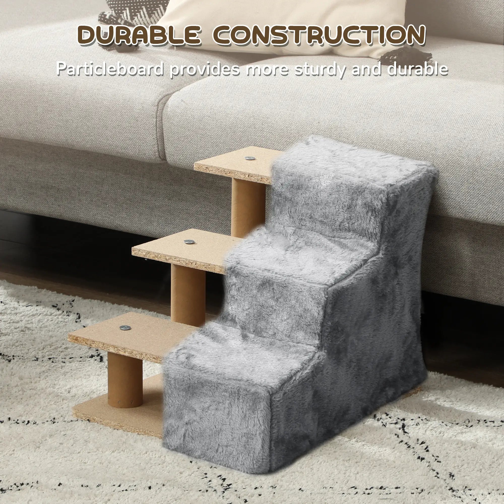 3-Step Dog Ramp for Sofa, Bed, Couch, Removable Cover, Light Grey Dog Stairs at Gallery Canada
