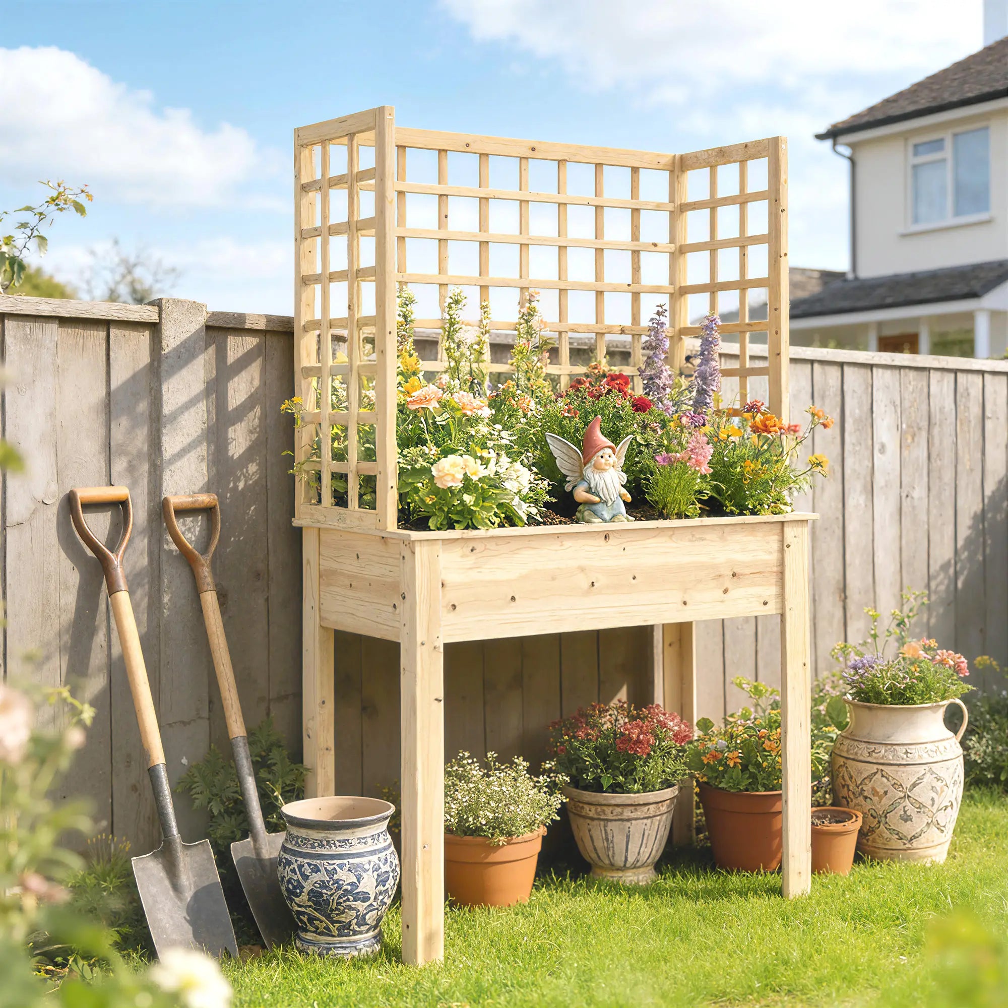 Wooden Raised Garden Bed With 3 Trellises, Planter With Drainage Holes Elevated Garden Beds at Gallery Canada