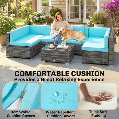 7 Piece Patio Furniture Set, PE Rattan Outdoor Conversation Set with Sectional Sofa Patio Furniture Sets at Gallery Canada