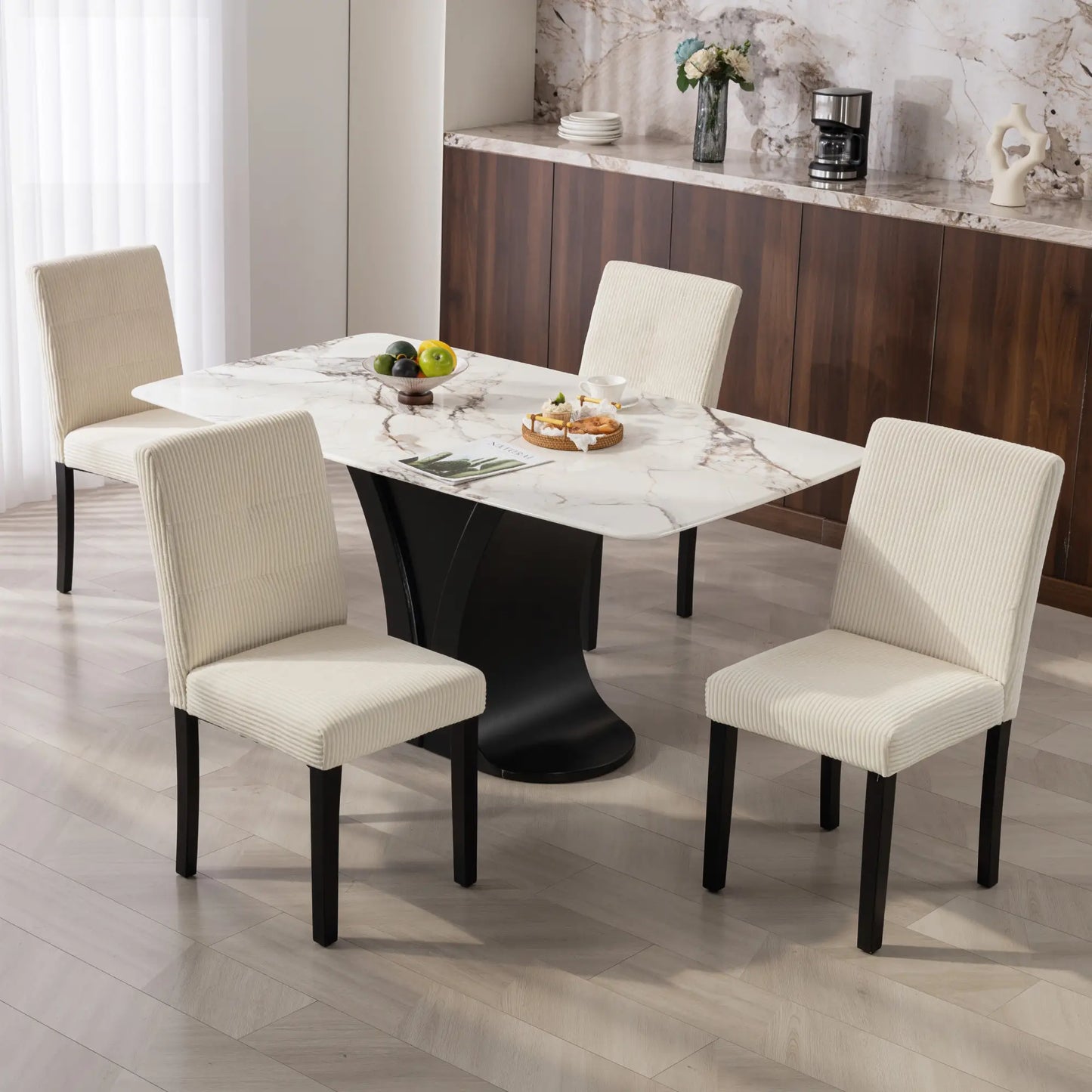 Modern Dining Chairs Set of 4, Rubberwood Legs, Padded Seat, Beige Dining Chairs at Gallery Canada
