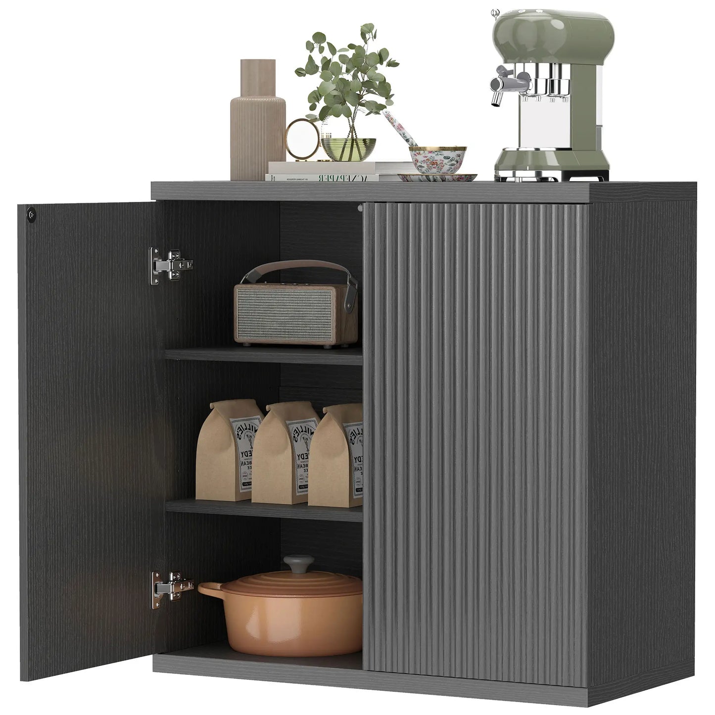 Sideboard Buffet Cabinet, 30.7", Distressed Black Grey Bar Cabinets Distressed Black Grey at Gallery Canada