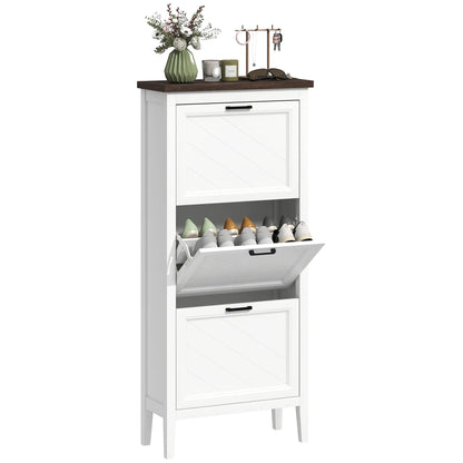 Shoe Cabinet with 3 Flip Drawers, Farmhouse Narrow Shoe Storage Cabinet with Adjustable Shelves, White Shoe Storage Cabinets & Racks at Gallery Canada