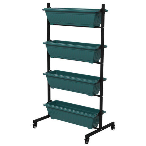 4-Tier Vertical Raised Garden Planter, 4 Boxes, Wheels, Outdoor, Green