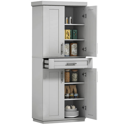 72" Storage Cabinet, Kitchen Pantry with 4 Doors, Drawer, 3 Shelves, Grey Kitchen Pantry Cabinets Grey at Gallery Canada