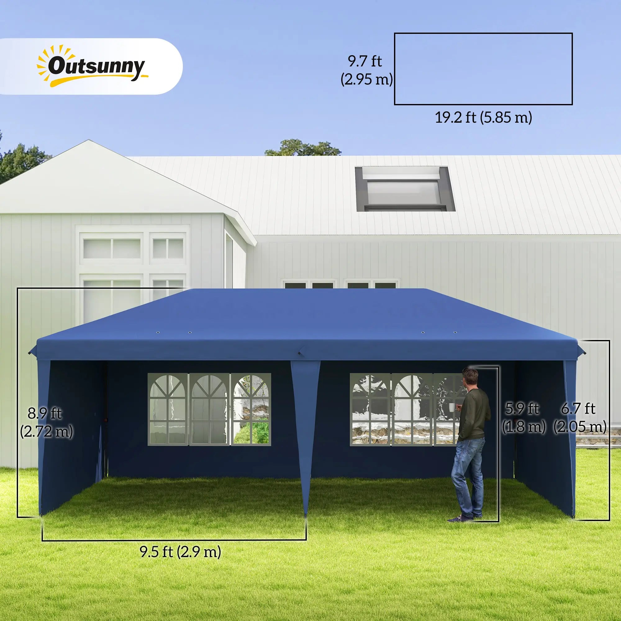 10' x 20' Outdoor Pop Up Canopy Tent, Instant Shelter With Carrying Bag, Blue Pop Up Canopies at Gallery Canada