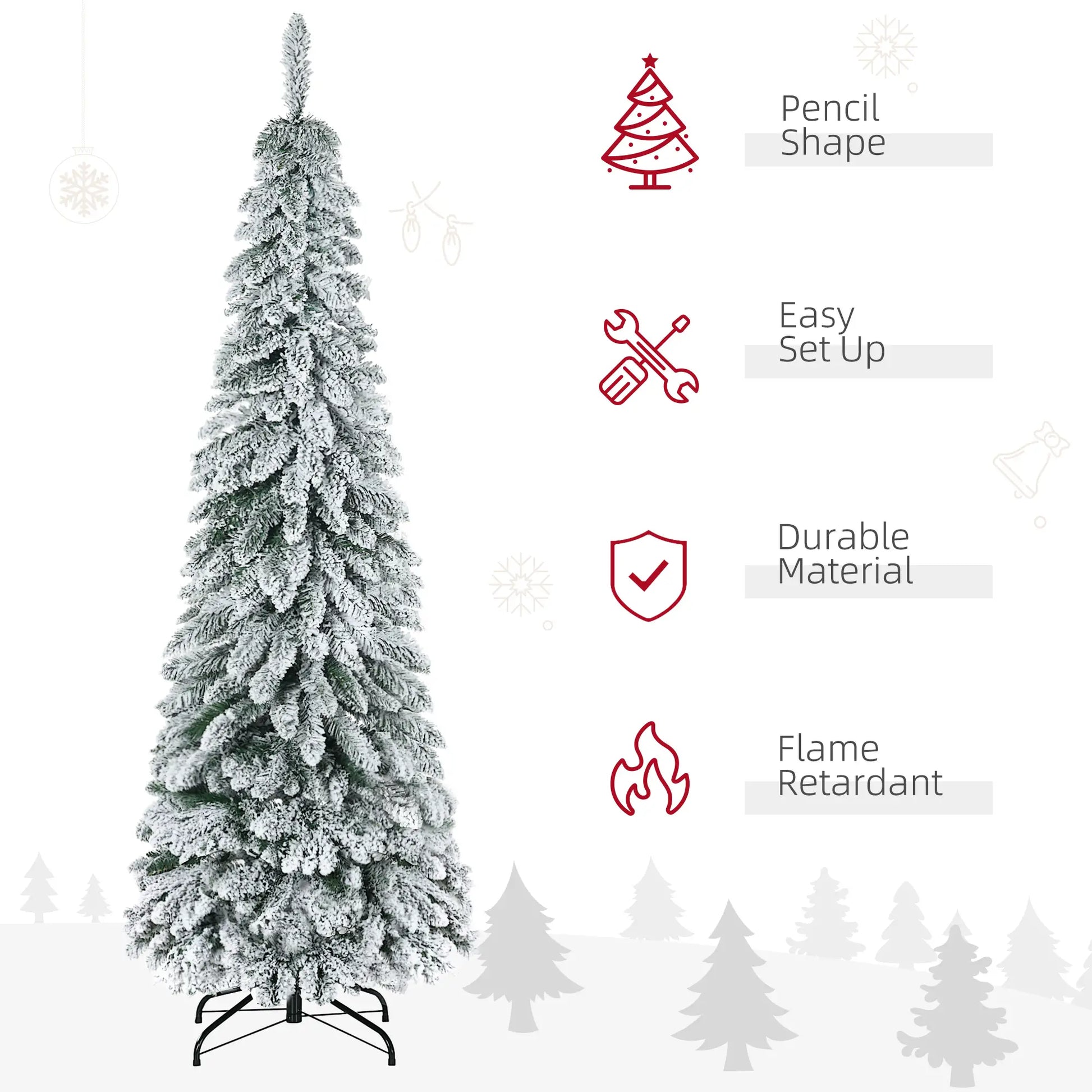 6' Artificial Slim Flocked Christmas Tree, Snow Frosted Branches, Steel Base Artificial Christmas Trees at Gallery Canada