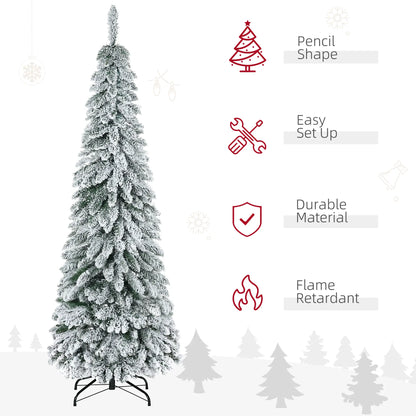 6' Artificial Slim Flocked Christmas Tree, Snow Frosted Branches, Steel Base Artificial Christmas Trees at Gallery Canada