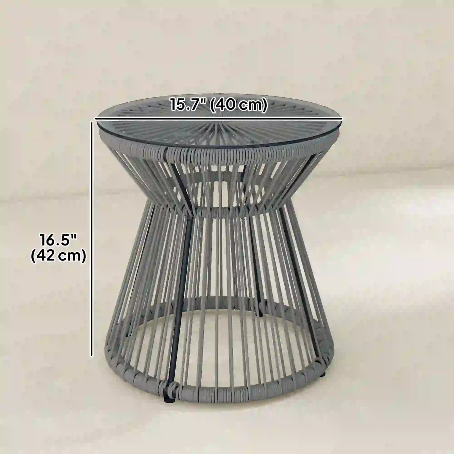 Round Rattan End Table, Hollow Drum Design, Glass Top, Dark Grey Patio Side Tables at Gallery Canada