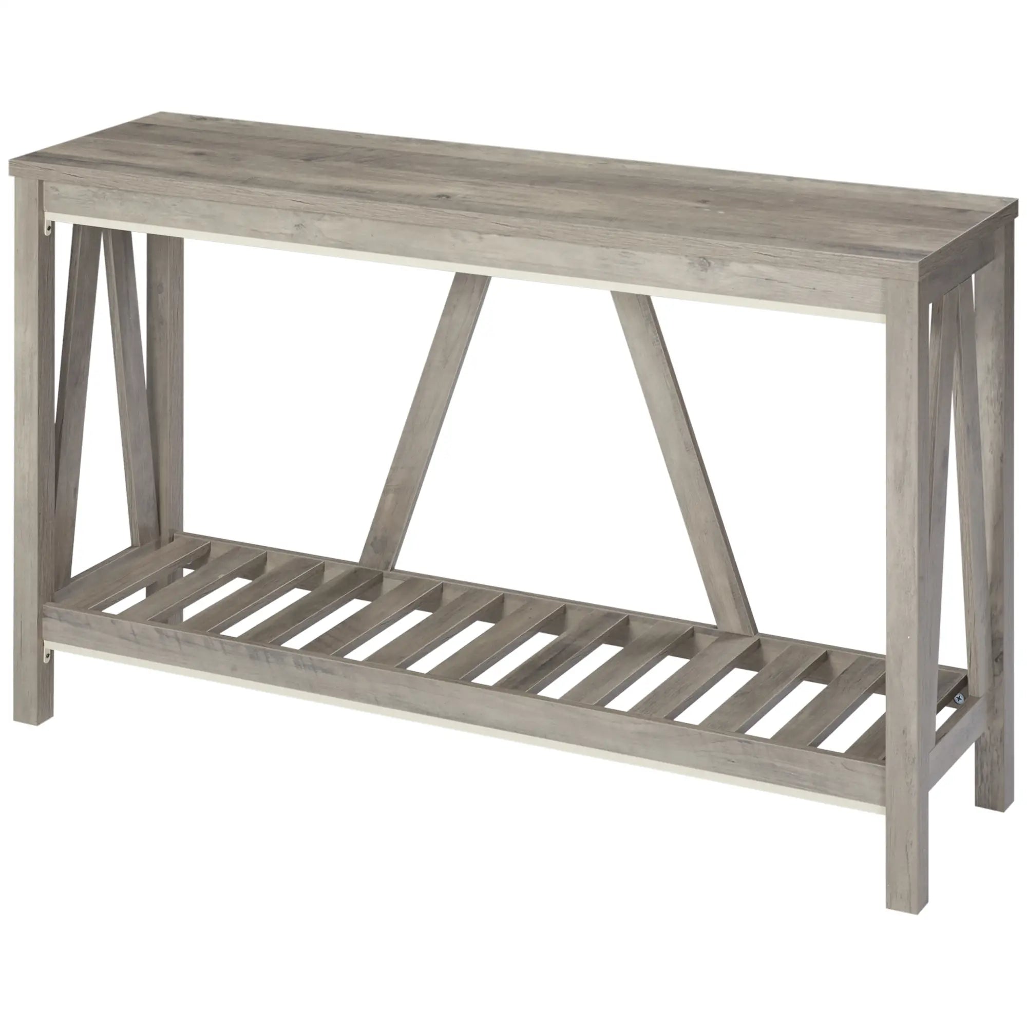 Farmhouse Entryway Table, Rustic Console with Shelf, Distressed, Grey Console Tables at Gallery Canada