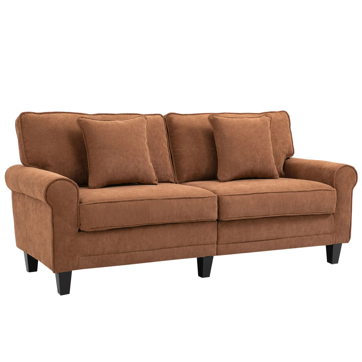 Modern 3 Seater Sofa, Corduroy Couch, Pine Wood Legs, Brown, Brown 3-Seater Sofas Brown at Gallery Canada