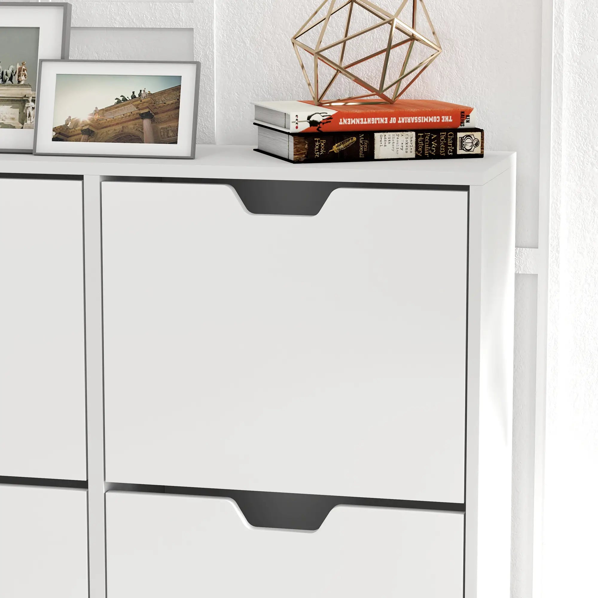 Shoe Storage Cabinet, 4 Flip Drawers, Adjustable Shelf, Holds 8-16 Pairs, White Shoe Storage Cabinets & Racks at Gallery Canada