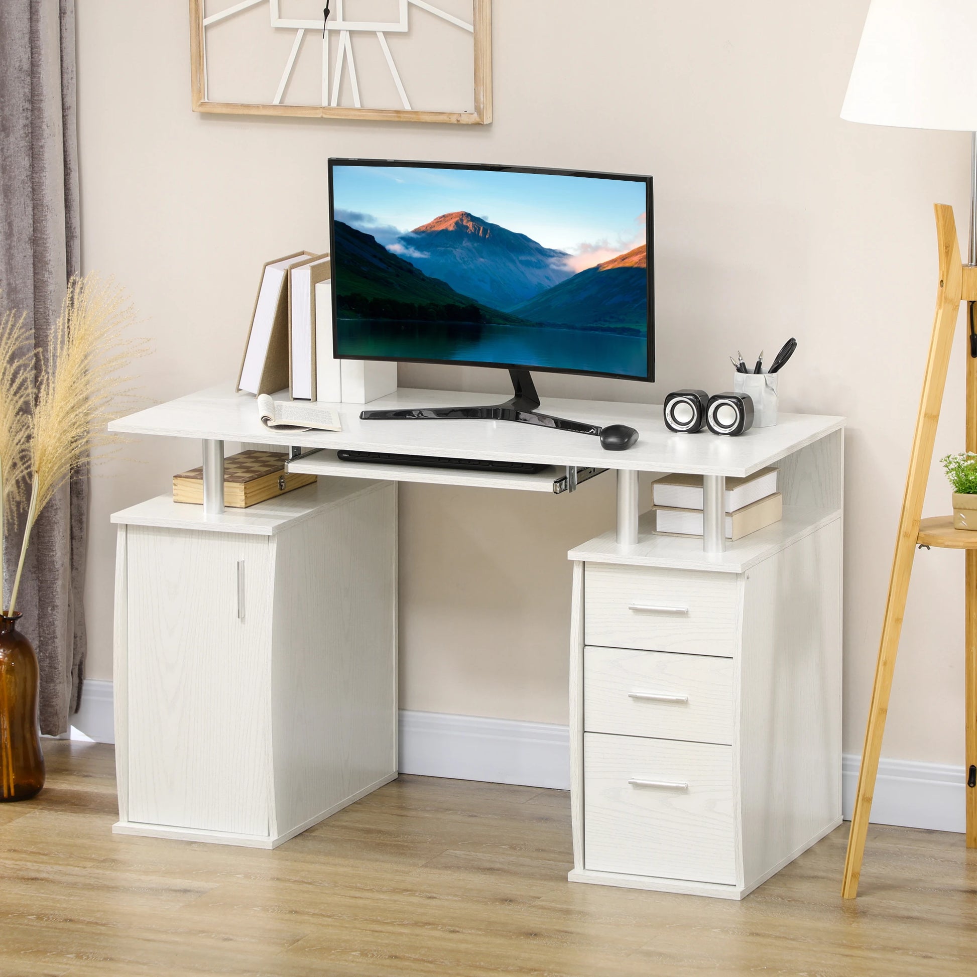 47" Computer Desk With Keyboard Tray, Storage Drawers, White Computer Desks at Gallery Canada