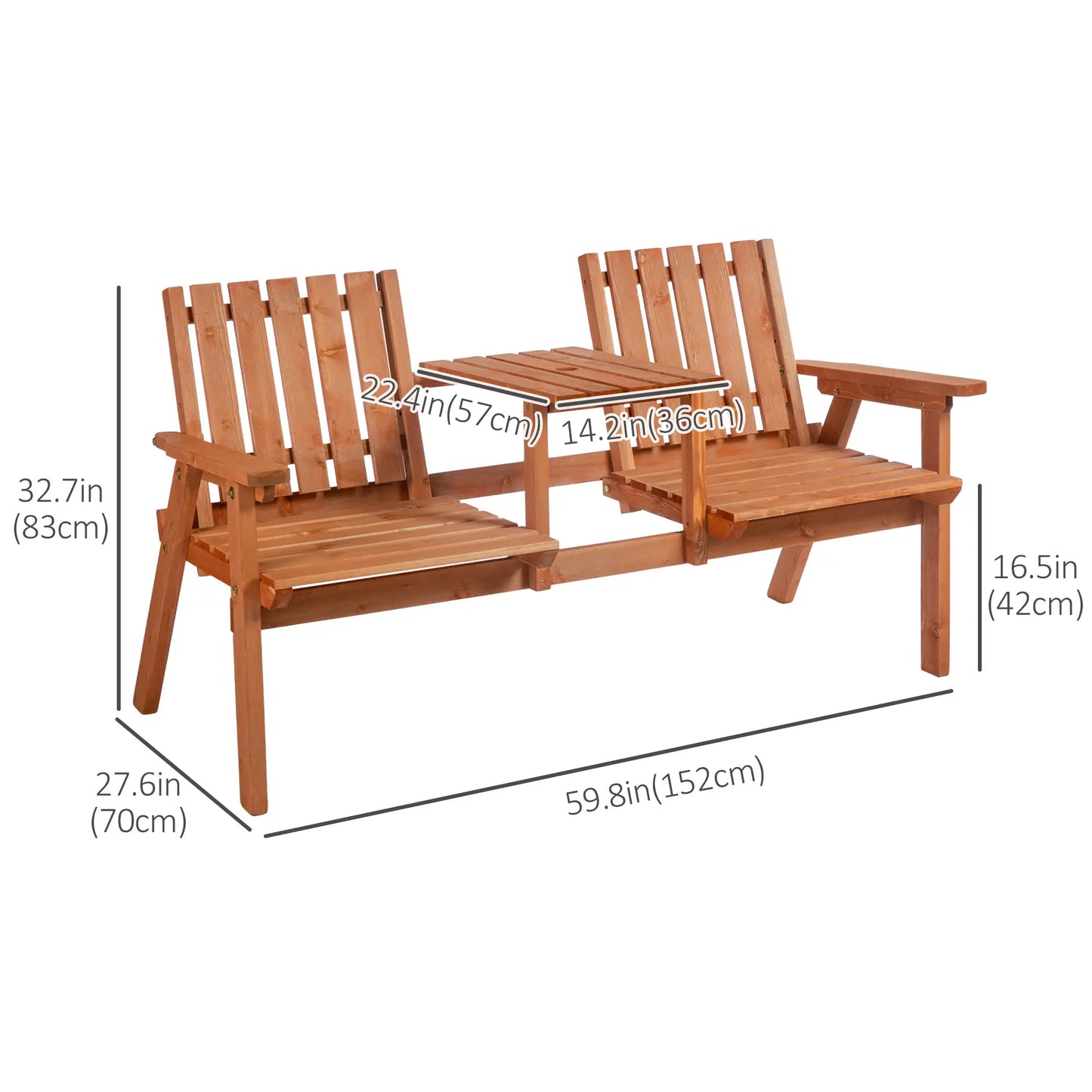 2-Person Garden Bench with Table, Umbrella Hole, Wooden Slat Design, Orange Outdoor Benches at Gallery Canada