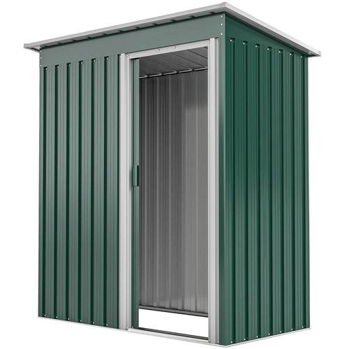 5 x 3 FT Outdoor Storage Shed, Steel Frame, Sliding Door, Green