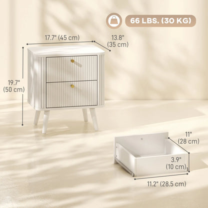 Ensemble de 2 tables de nuit, grain de bois blanc, 2 tiroirs