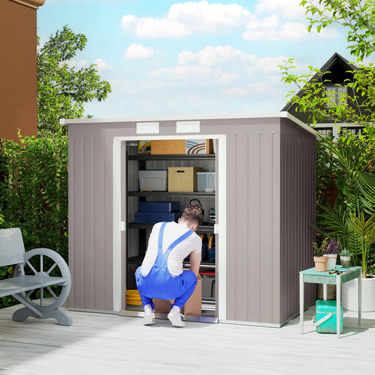 7' x 4' Galvanized Steel Garden Shed, Foundation Kit, Grey Sheds Grey at Gallery Canada