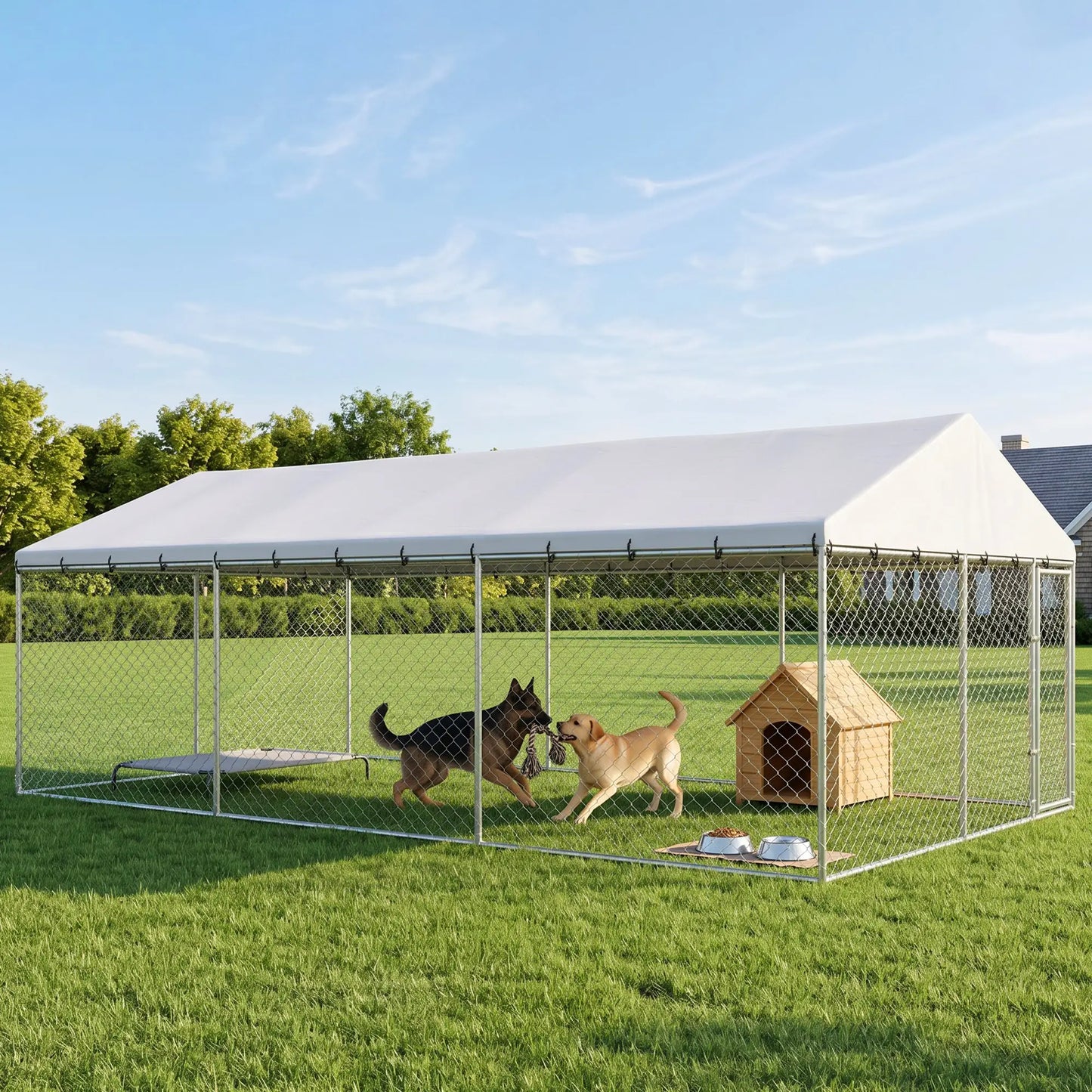 Galvanized Steel Outdoor Dog Kennel With Roof, Safety Locks, 19.7' x 9.8' x 7.1' Dog Kennels at Gallery Canada