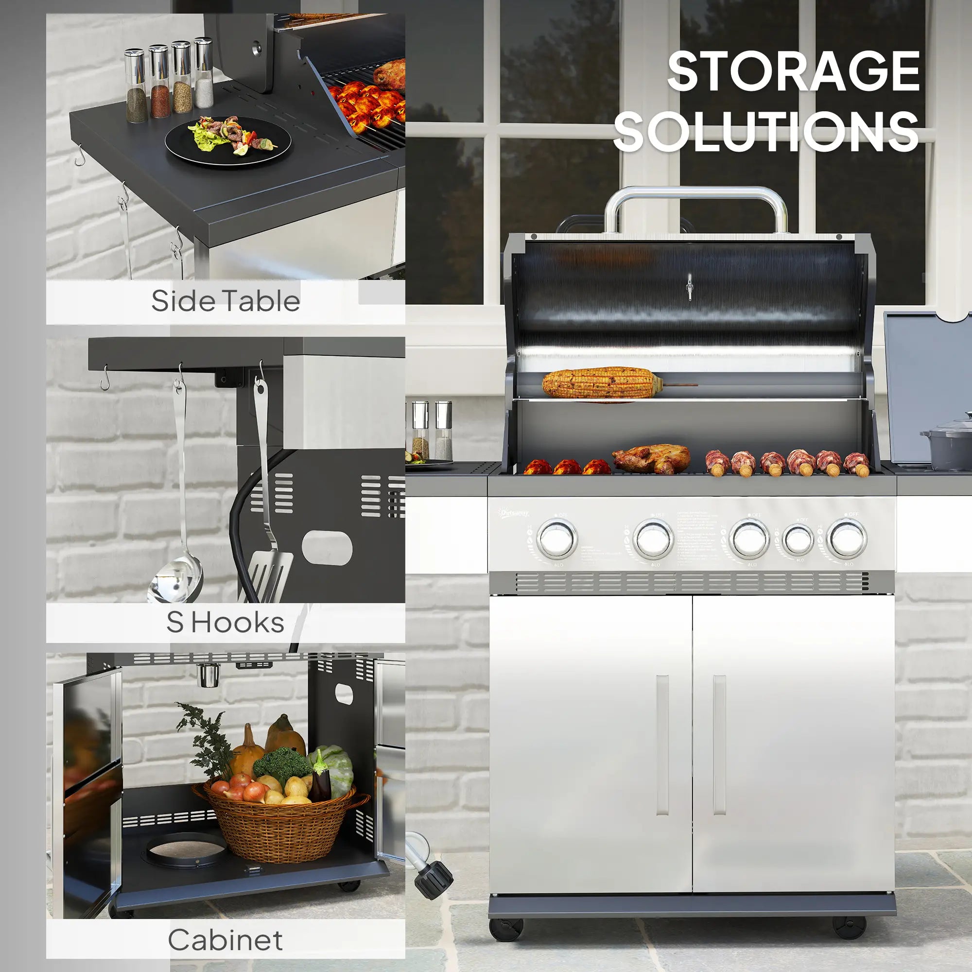 4+1 Burner Liquid Propane Gas Grill, Portable BBQ With Side Burner, Silver Propane Gas Grills at Gallery Canada