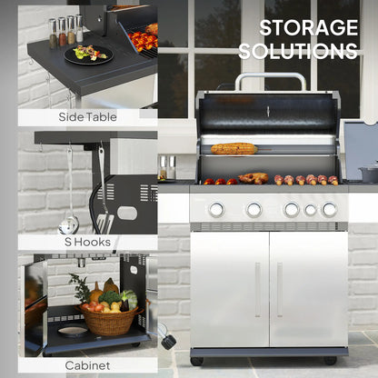 4+1 Burner Liquid Propane Gas Grill, Portable BBQ With Side Burner, Silver Propane Gas Grills at Gallery Canada