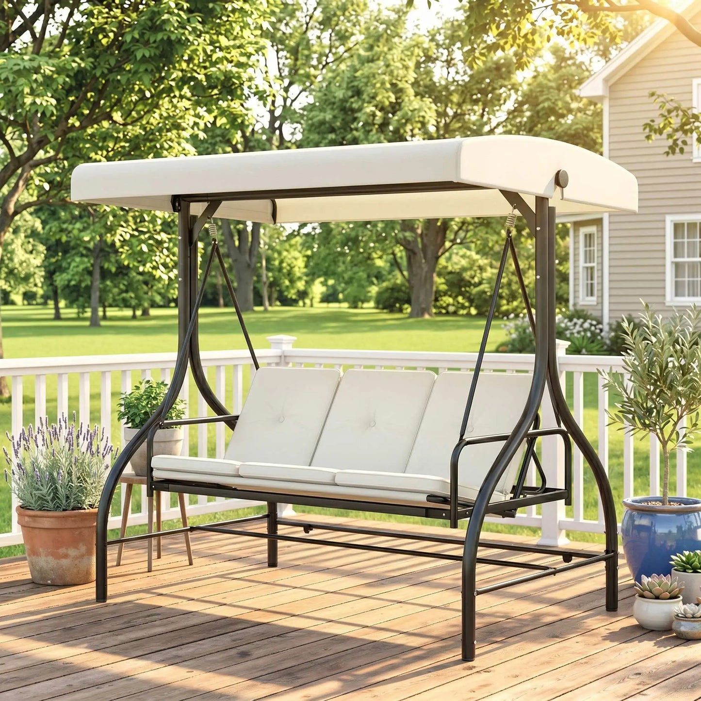 Convertible Patio Swing Bed with Canopy, 3 Seater, White Porch Swings with Canopy at Gallery Canada