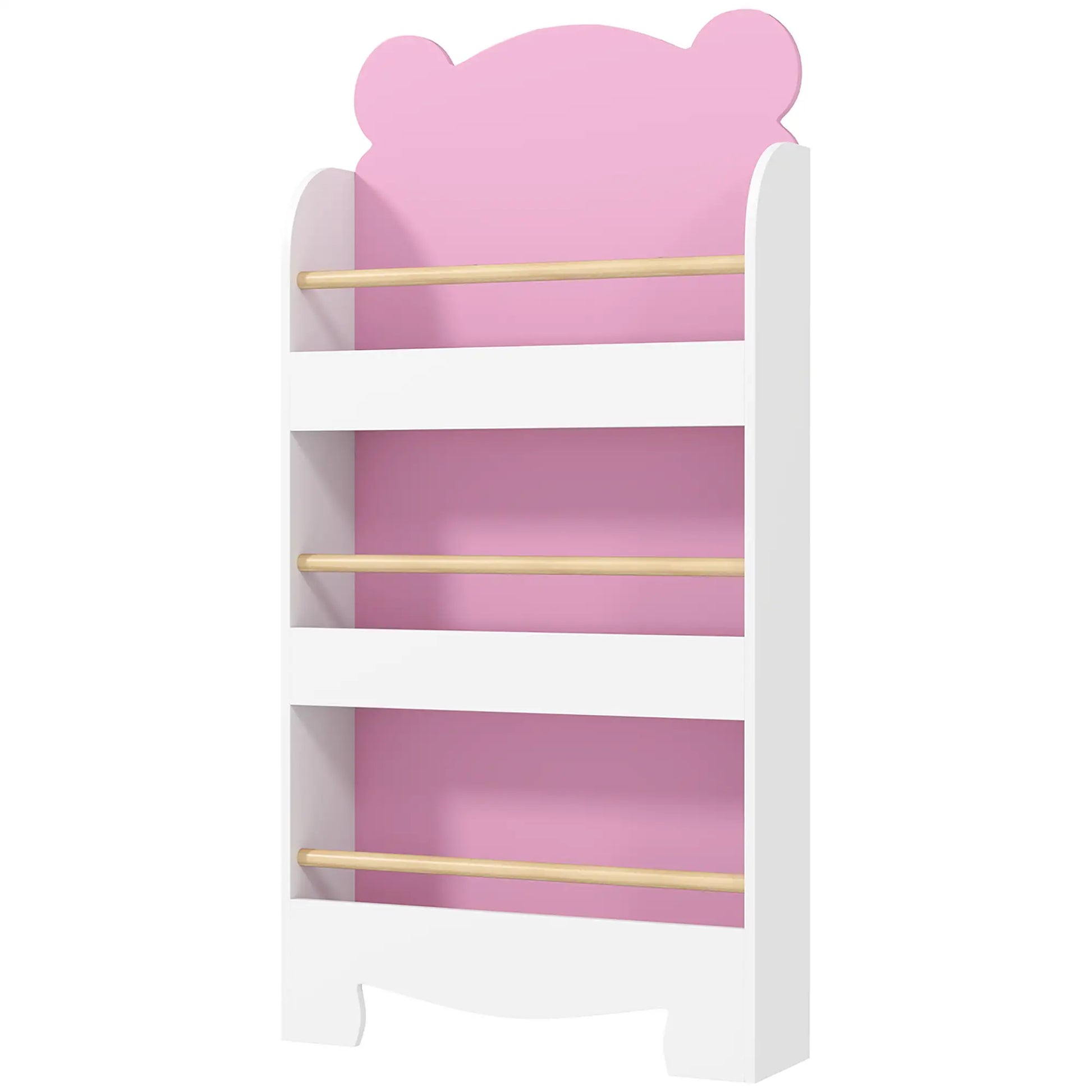 3-Tier Bear Theme Kids Bookshelf, Anti-Tip, 36.6L x 11.8W x 35.4H Inches, Pink Baby & Kids Storage Nature wood finish and white at Gallery Canada
