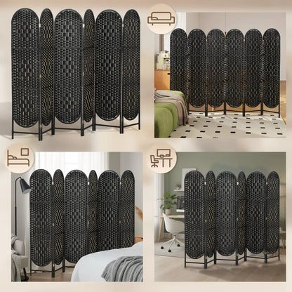 Bohemian Privacy Screen, 6 Panel Folding Room Divider, Arched Top, Black Room Dividers at Gallery Canada