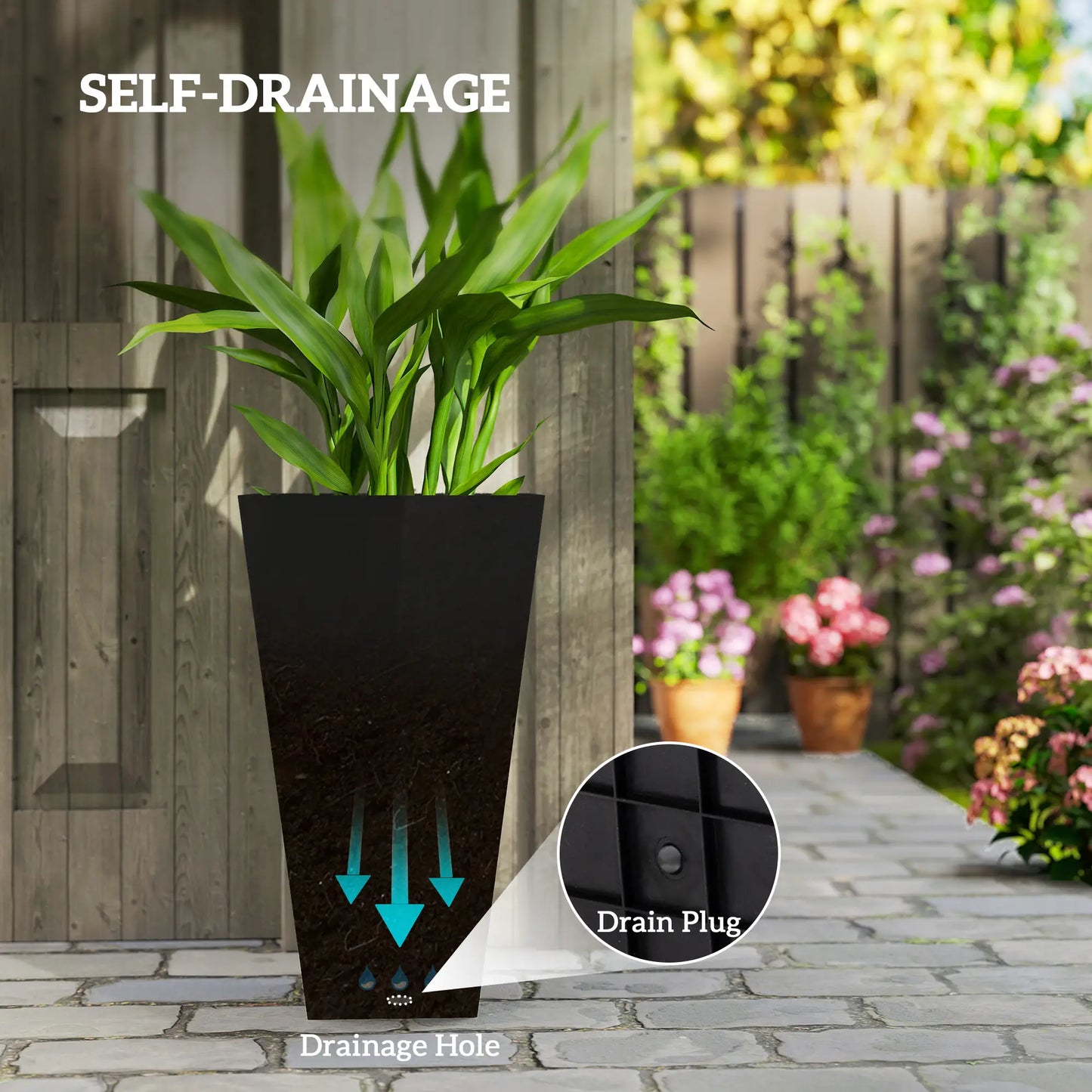 28" Tall Garden Plastic Planters, Set of 3, Indoor Outdoor, Black Garden Accessories at Gallery Canada