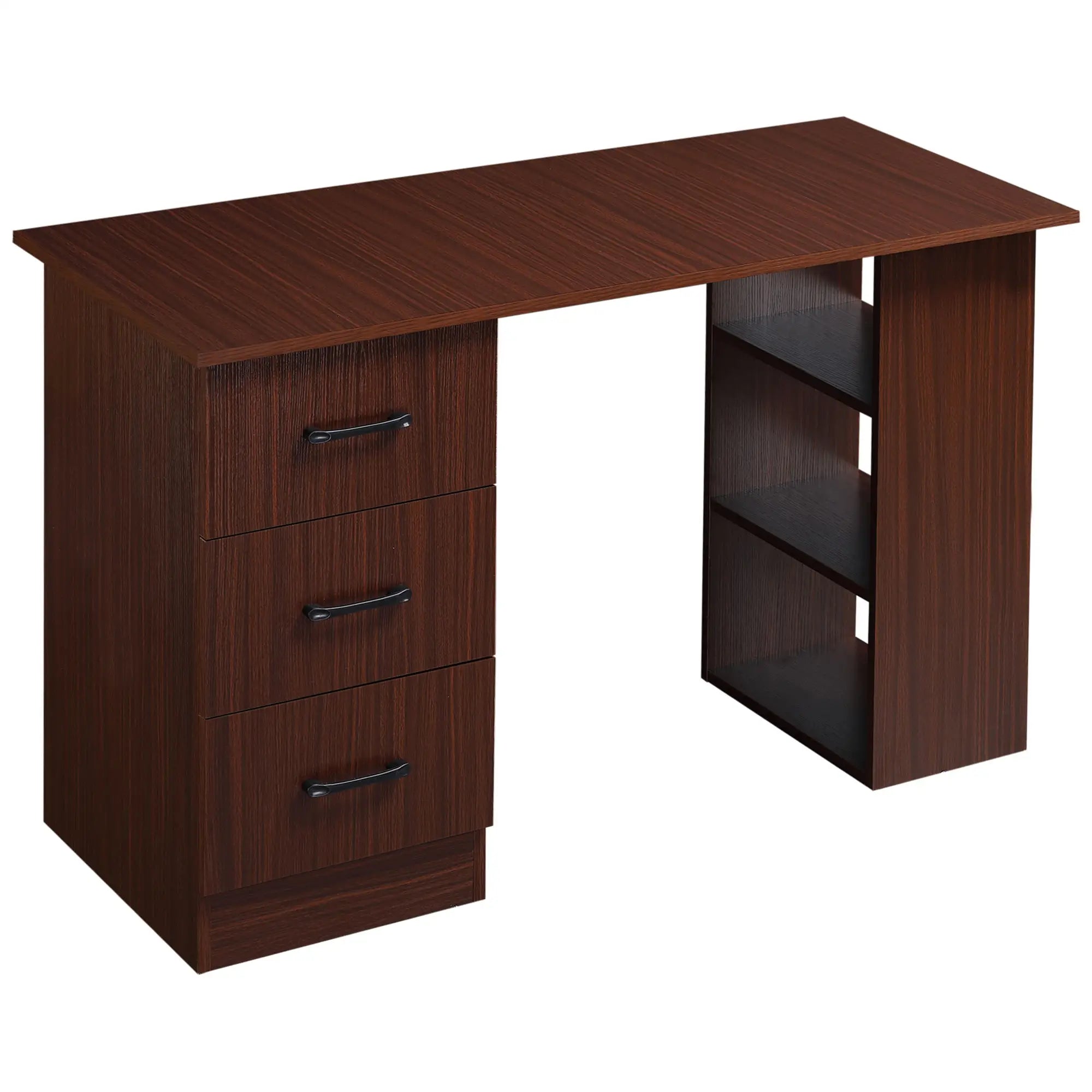 47 Inches Office Desk, 3-Tier Storage Shelves, Drawers, Walnut Writing Desks at Gallery Canada