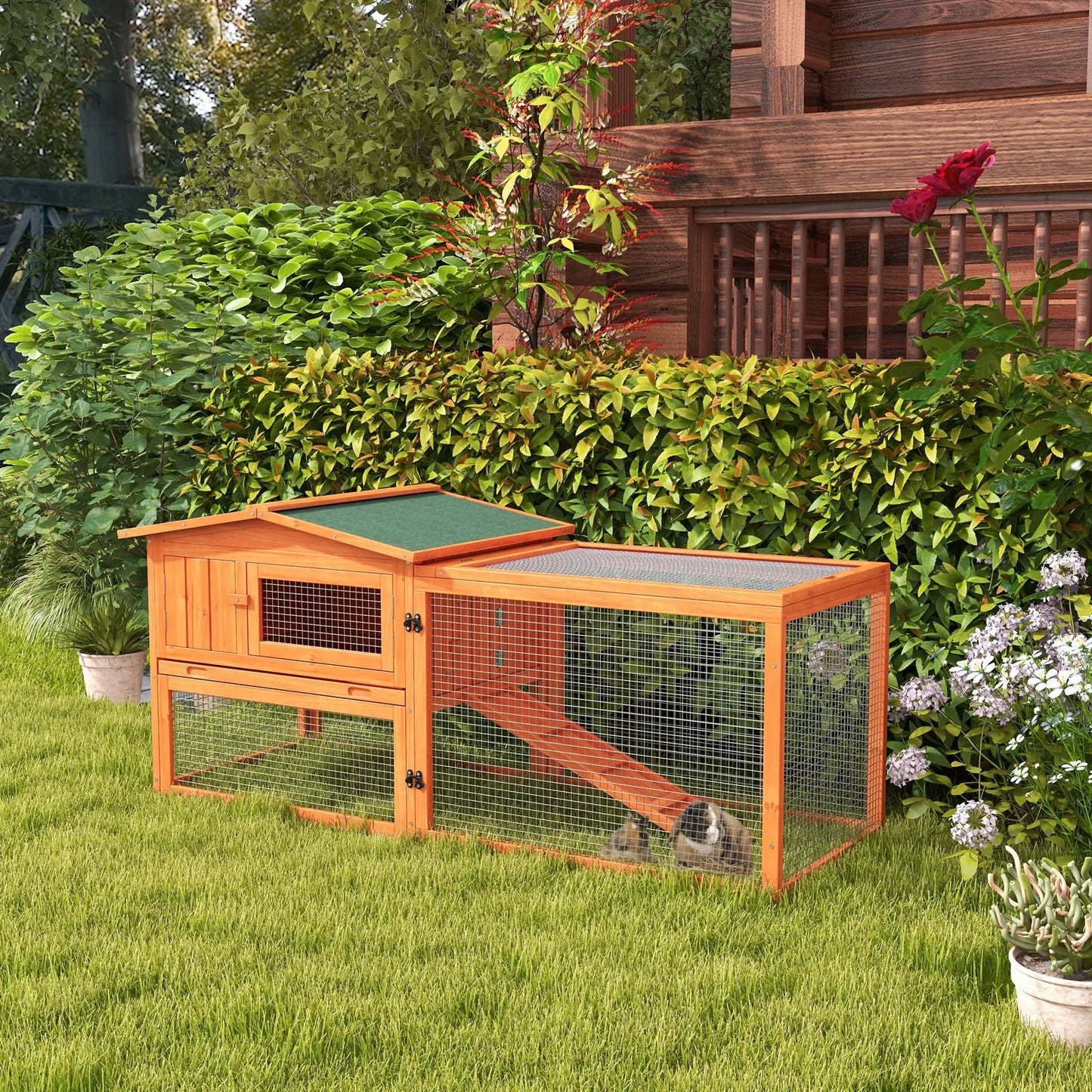 Wooden Rabbit Hutch, Guinea Pig House, Removable Tray, Openable Roof, Orange Rabbit Hutch at Gallery Canada