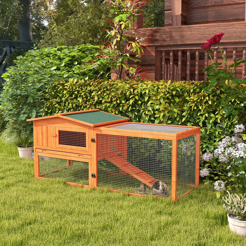 Wooden Rabbit Hutch, Guinea Pig House, Removable Tray, Openable Roof, Orange