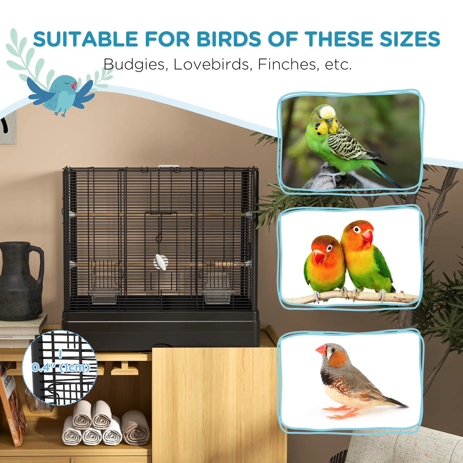 22" Bird Cage for Budgies, Finches, Canaries, Black Bird Cages at Gallery Canada