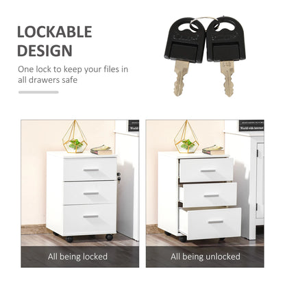 Mobile 3 Drawer File Cabinet with Wheels, Lock, Keys, White Office Cabinets & Cupboards at Gallery Canada