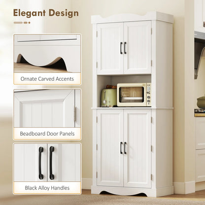 73 Inch Kitchen Pantry Cabinet, Adjustable Shelves, Microwave Stand, White Kitchen Pantry Cabinets at Gallery Canada
