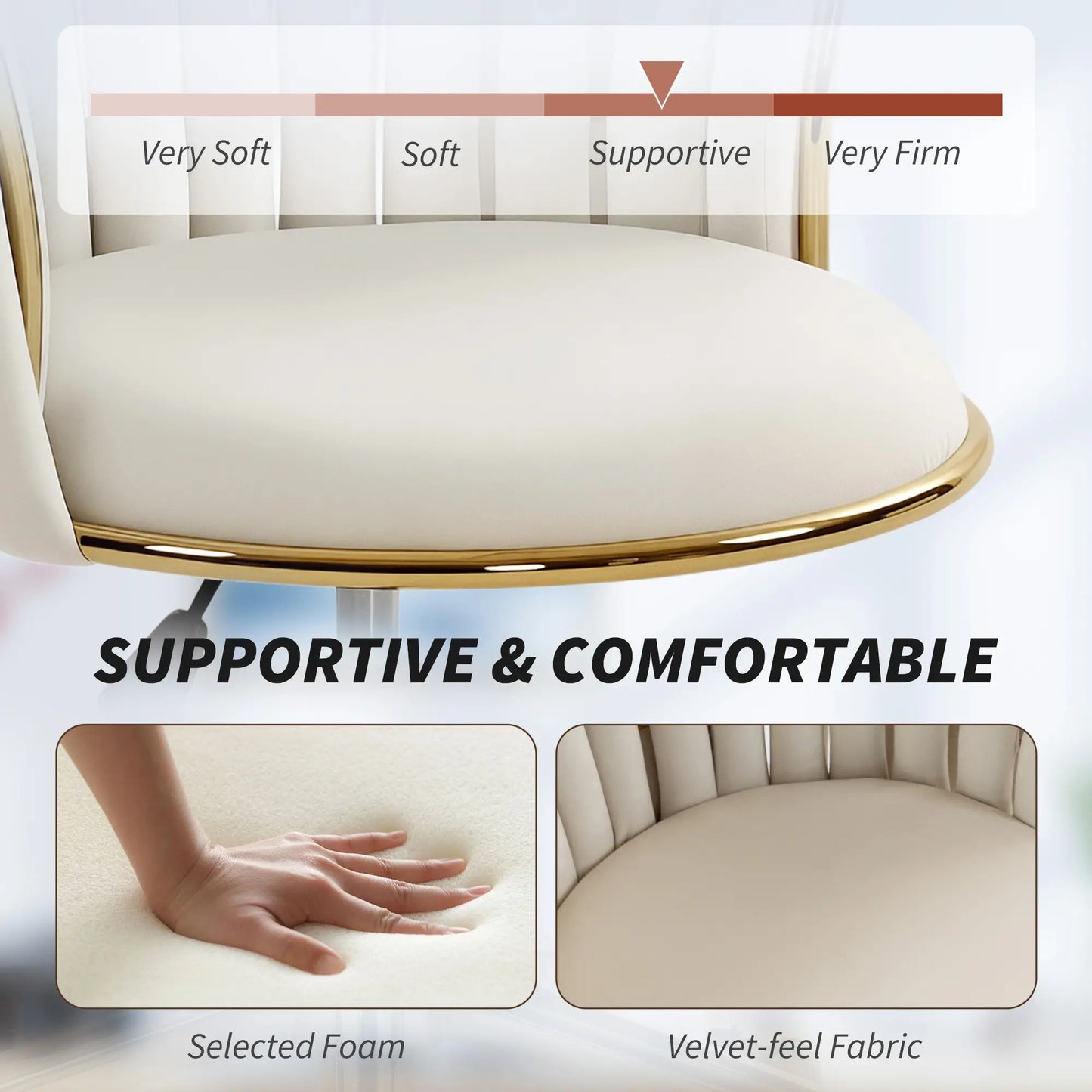 Office Chair, Vanity Chair, Adjustable Height, Rolling Wheels, Cream White Task Chairs at Gallery Canada