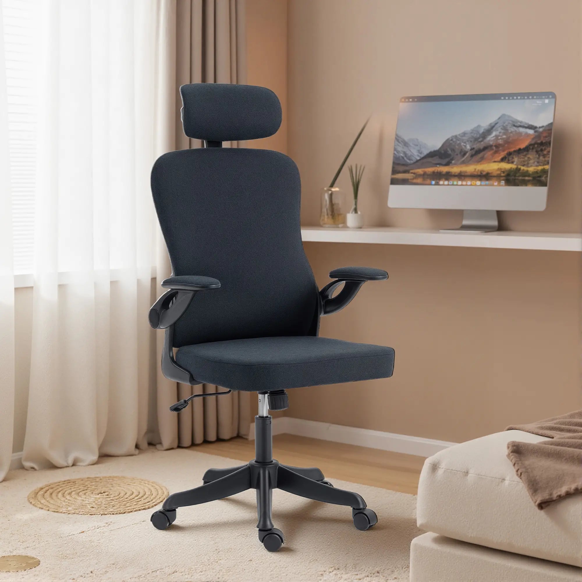 Ergonomic Office Chair, Adjustable Lumbar Support, Headrest, Flip-up Armrests, Black Task Chairs at Gallery Canada