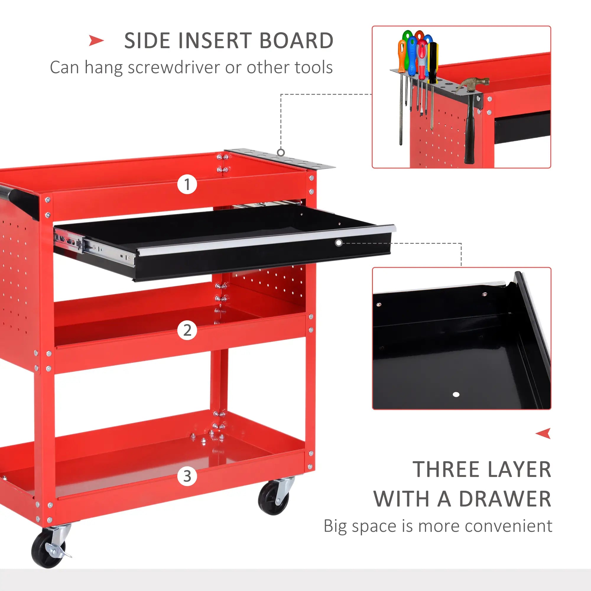 Tool Cart on Wheels, Ball Bearing Drawer, Storage Trays, Red Tool Organizers at Gallery Canada