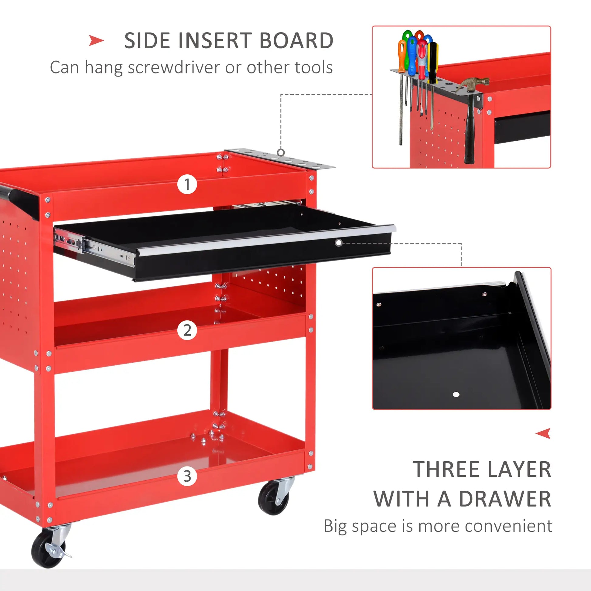 Tool Cart on Wheels, Ball Bearing Drawer, Storage Trays, Red Tool Organizers at Gallery Canada