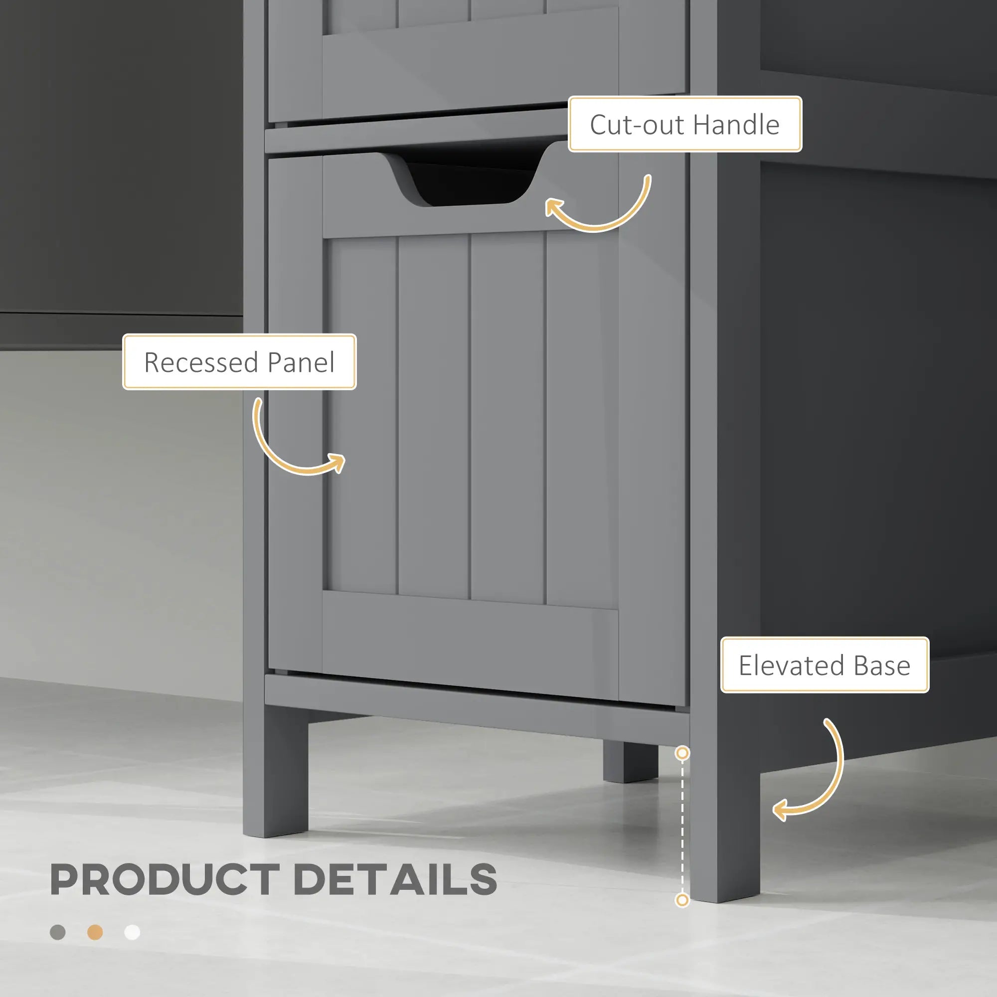 Narrow Bathroom Cabinet, 3 Drawers, 2 Tier Shelf, Tall Cupboard, Grey Bathroom Cabinets at Gallery Canada