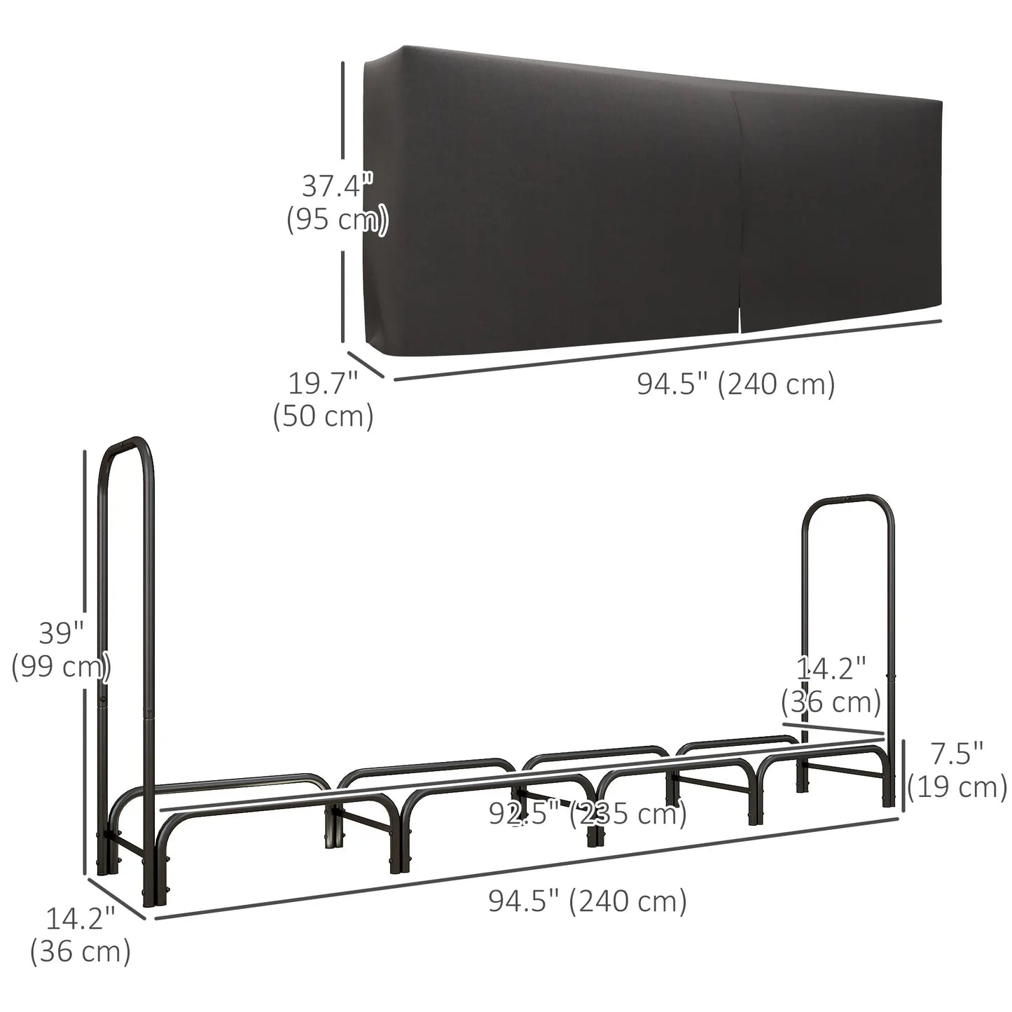 8ft Outdoor Firewood Rack With Cover, Adjustable Wood Storage, Black Firewood Racks at Gallery Canada