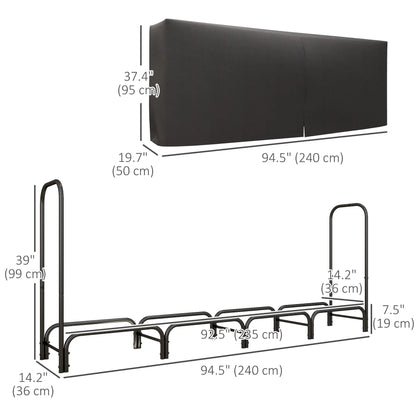8ft Outdoor Firewood Rack With Cover, Adjustable Wood Storage, Black Firewood Racks at Gallery Canada