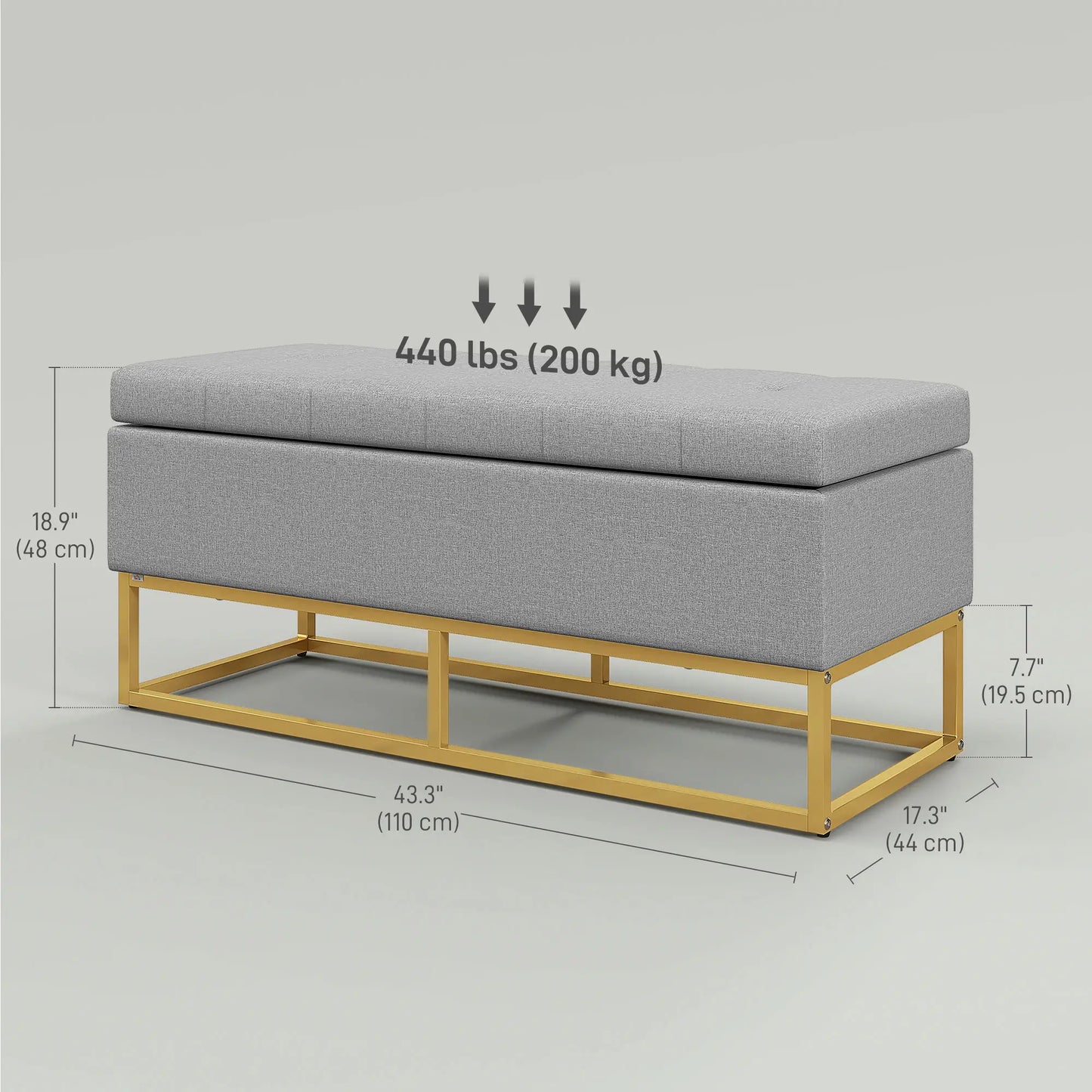 Flip Top Storage Ottoman, Upholstered Bench, Linen Footstool, Grey Storage Ottomans & Benches at Gallery Canada