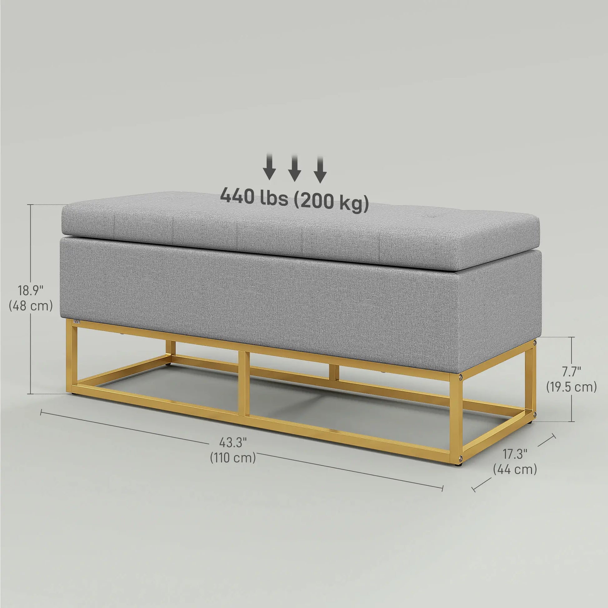 Flip Top Storage Ottoman, Upholstered Bench, Linen Footstool, Grey Storage Ottomans & Benches at Gallery Canada