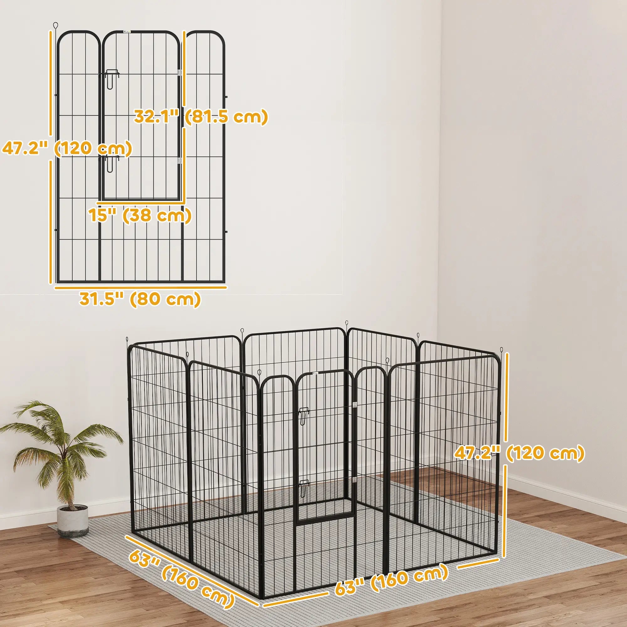 8 Panel Pet Playpen, Heavy Duty Metal, Foldable, Indoor Outdoor, 47