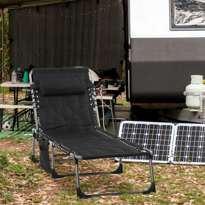 Folding Chaise Lounge Chair, Outdoor Padded Reclining, Adjustable Backrest, Black Lounger Chairs at Gallery Canada