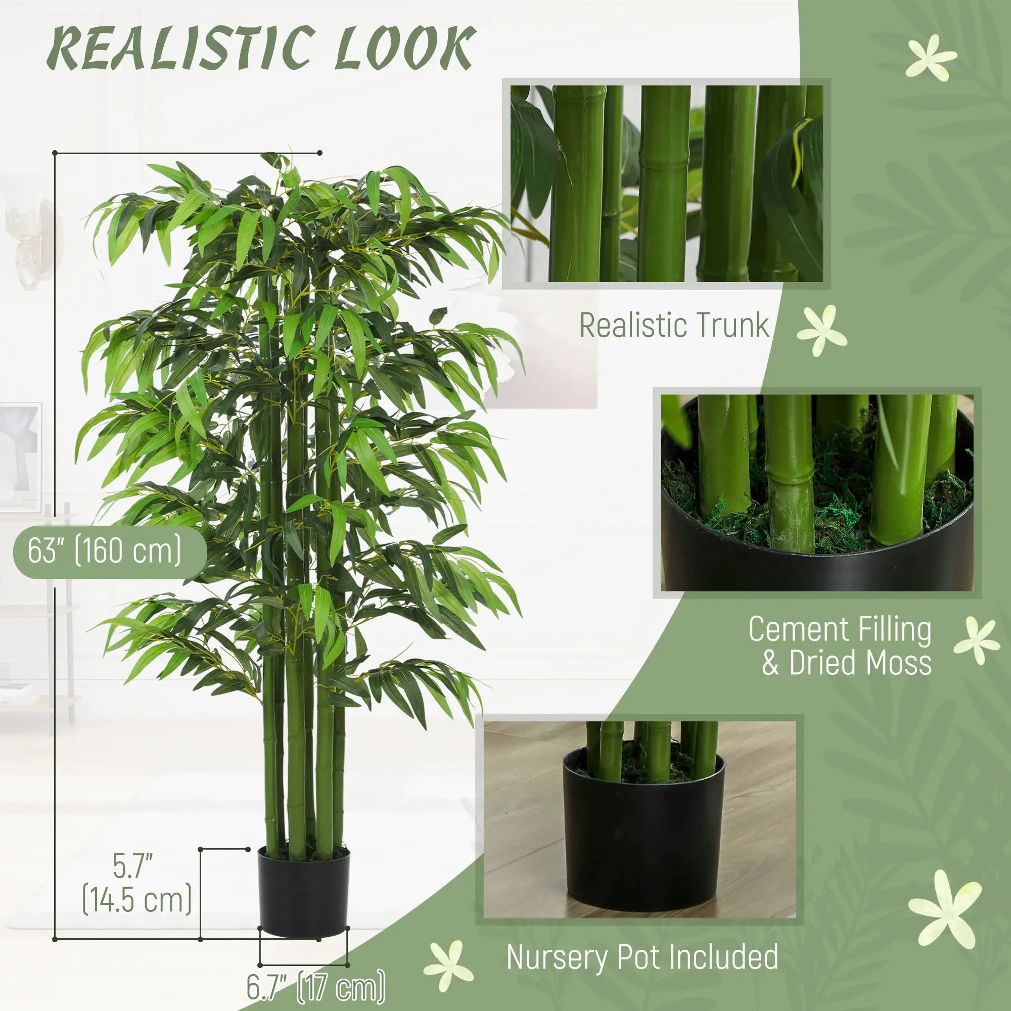 5.3ft Artificial Bamboo Tree Set Of 2, Indoor Fake Plant With Pot Artificial Trees at Gallery Canada