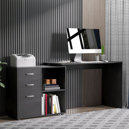 L-Shaped Corner Desk with Storage Shelf, Drawer, Black Writing Desks at Gallery Canada