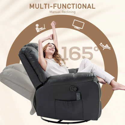 8-Point Vibration Massage Recliner Chair, PU Leather, 360° Swivel, Black Single Sofas at Gallery Canada