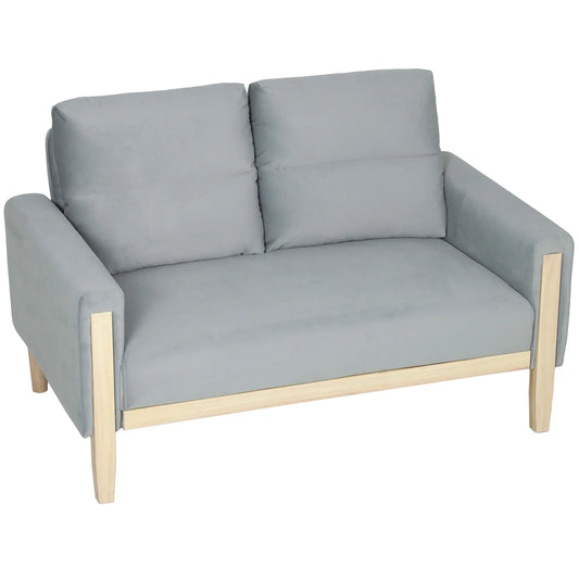 53" Loveseat Sofa, 2 Seater with Wood Legs, Velvet, Grey