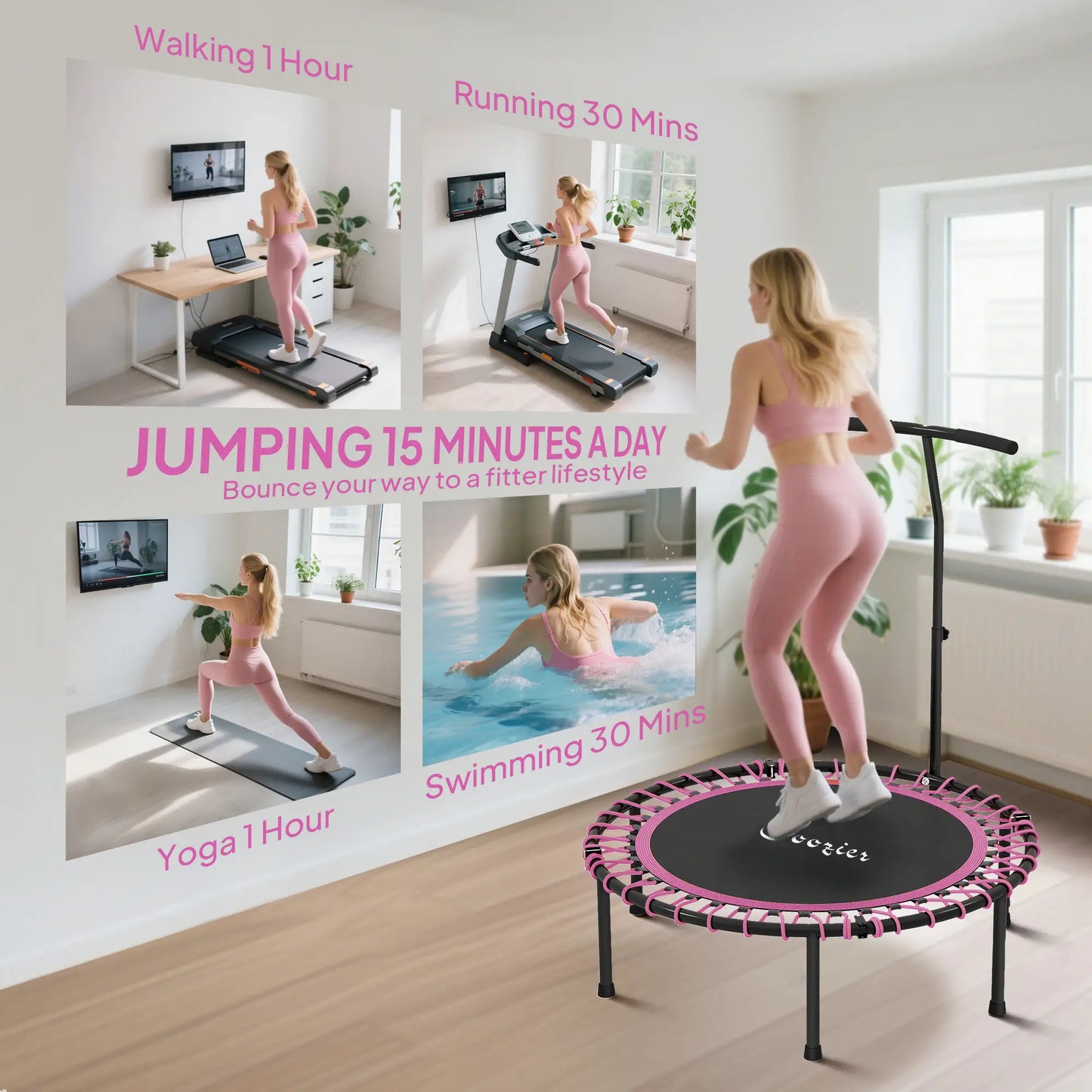 45" Mini Trampoline For Adults, Foldable Fitness Rebounder Trampolines at Gallery Canada